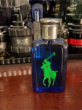 Ralph Lauren Blue Bottle with Green Pony Logo